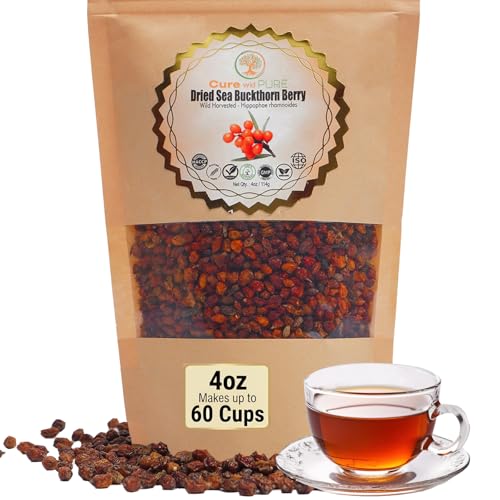Cure Wid Pure | Organic Whole Dried Seabuckthorn Berries 4oz | Sea Buckthorn Berry From Himalaya | Espino Amarillo | High In Vitamin C E & Omega 7 | Supports Skin Immunity Digestion & Heart Health