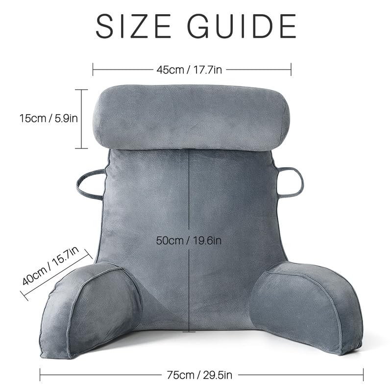 Almohada de Lectura para Cama, Almohada para Reposo en la Cama con Cuello Desmontable y Brazos para Sentarse en la Cama o el Respaldo, Almohada de Lectura Espalda para Trabajar Relajarse