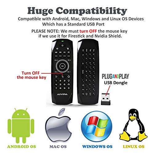 Auvipal G9 Backlit 2.4Ghz Wireless Air Mouse Remote With Qwerty Keyboard, 5 Programmable Keys And Build-In Rechargeable Battery For Nvidia Shield, Android Tv Box, Kodi, Pc, Raspberry Pi, Ps4 And More #TOP3