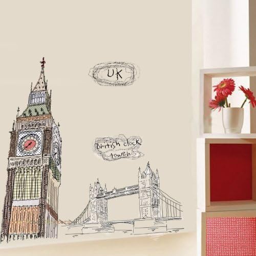 Modern House London Big Ben and Tower Bridge removable Vinyl Mural Art Wall Sticker Decal