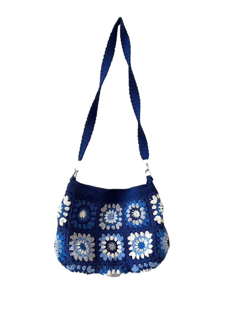 I.F.H Blue Granny Square Crochet Bag | Knitted Crossbody Bag | Hobo Bag | Purse | Gift | Handmade Tote Bag | Shoulder Bag-picture-38