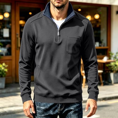 Mens Long Sleeve Shirts Fleece Lined Textured Casual Half Zip Pullover - image 2