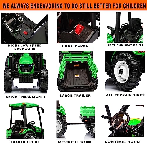 Image of Kidsera 24V Extra-Large Kids Ride On Tractor w /Trailer, Remote Control