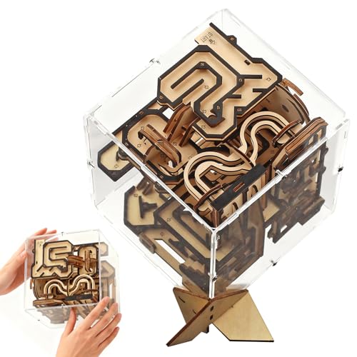 nicknack Large Labyrinth 3D Maze Puzzle Cube, 3D Gravity Maze Cube Brain Teaser Puzzle Box Game, Wooden Model Kits Gift for Adults &Teens