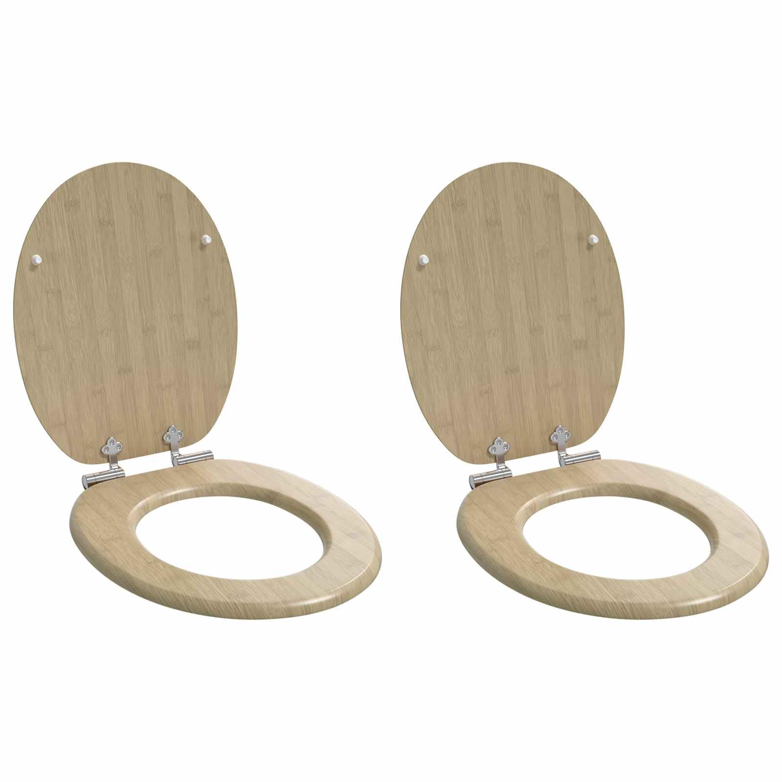 Asiento de inodoro de cierre suave 2 uds. Color bambú claro,6.4kg-3414532
