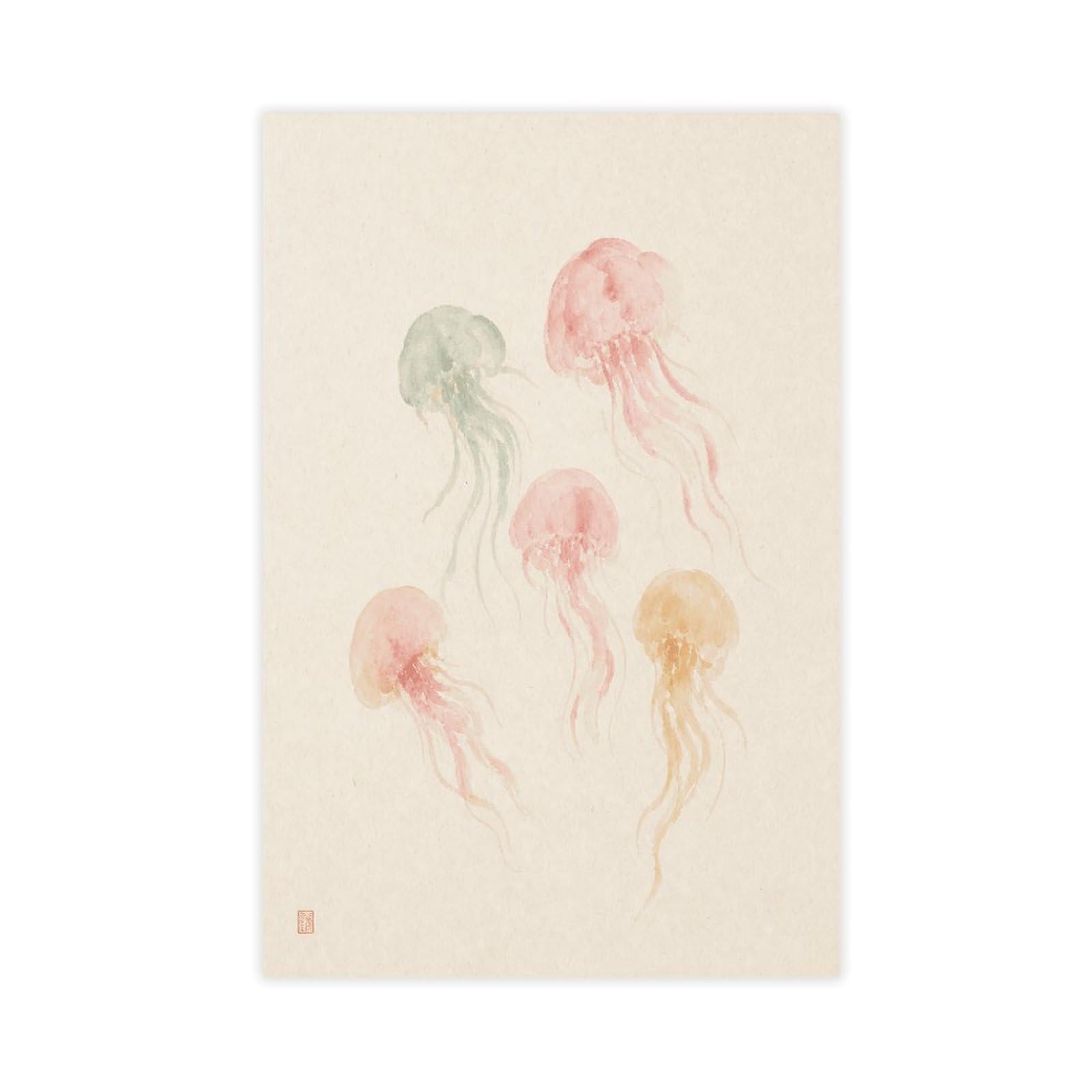 H3b8u2y5 Unframe-Style-13 Pastel Jellyfish Canvas Wall Art, Ocean Creatures Bedside