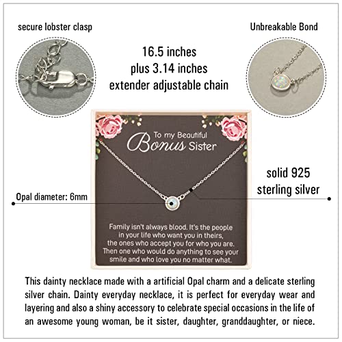 RareLove Sister in Law Christmas Gifts,Gifts for Sister in Law,To My Bonus Sister 925 Sterling Silver White Opal Necklace for Unbiological Sister Gift,Wedding,Thank You,Bridesmaid,Bridal Shower Gift3
