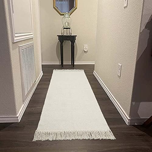 Collive Hallway Runner Rug, 2' X 6' Hand-Woven Reversible Washable Entryway Rug, White/Beige Cotton Modern Farmhouse Laundry Room Rug Long Carpet For Bathroom Sink Foyer Bedroom #TOP4