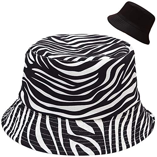 Malaxlx Femme Imprimé de Zèbre Chapeau de Pêcheur Chapeau de Soleil Chapeaux de Visière Chapeau de Plage Bobs Pliable Réversible