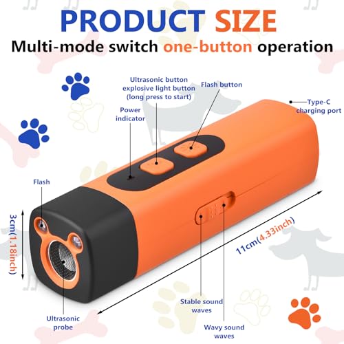 Antibell Ultraschall Gerät, Anti Bell Gerät Hunde, Wiederaufladbar, Ultraschall Hundegebell mit 3 Einstellbaren Frequenzen Stroboskop Taschenlampe, für Kleine Große Hunde Innen Außenbereich Hund