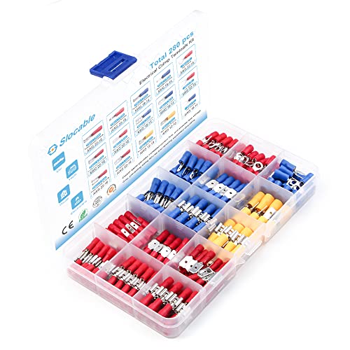 Slocable 280 tlg Kabelschuhe Set-Flachsteckhülsen, Rngkabelschuhe, Quetschverbinder, Kabelschuhe Flachstecker- Crimpkabelschuhe für Marine, Automobil, Motorrad und Haushalt Cover