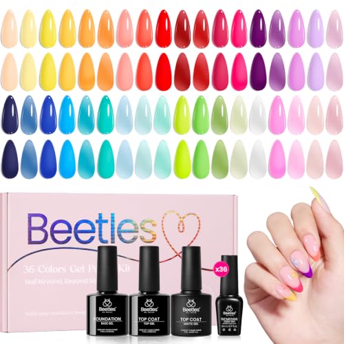 Image of Beetles Neon Gel Polish Set - 36 Colors Dewdrop Flora Nail Gel, Jelly Pink Milky White Yellow Purple Green Natural Classic Shade, Soak Off UV LED Home Salon Gift for Women
