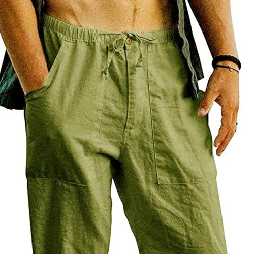 Maiyifu-GJ Men's Cotton Linen Casual Pants Elastic Waist Drawstring Loose Sweatpants Athletic Workout Joggers Trousers3