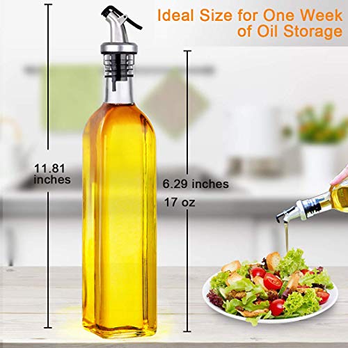 GMISUN Olive Oil Dispenser Bottle,Cooking Oil and Vinegar Cruet Set with 17oz Oil Container Glass Caraf,Stainless Steel Funnel,Oil Pour Spout,Label,3Pack,Clear