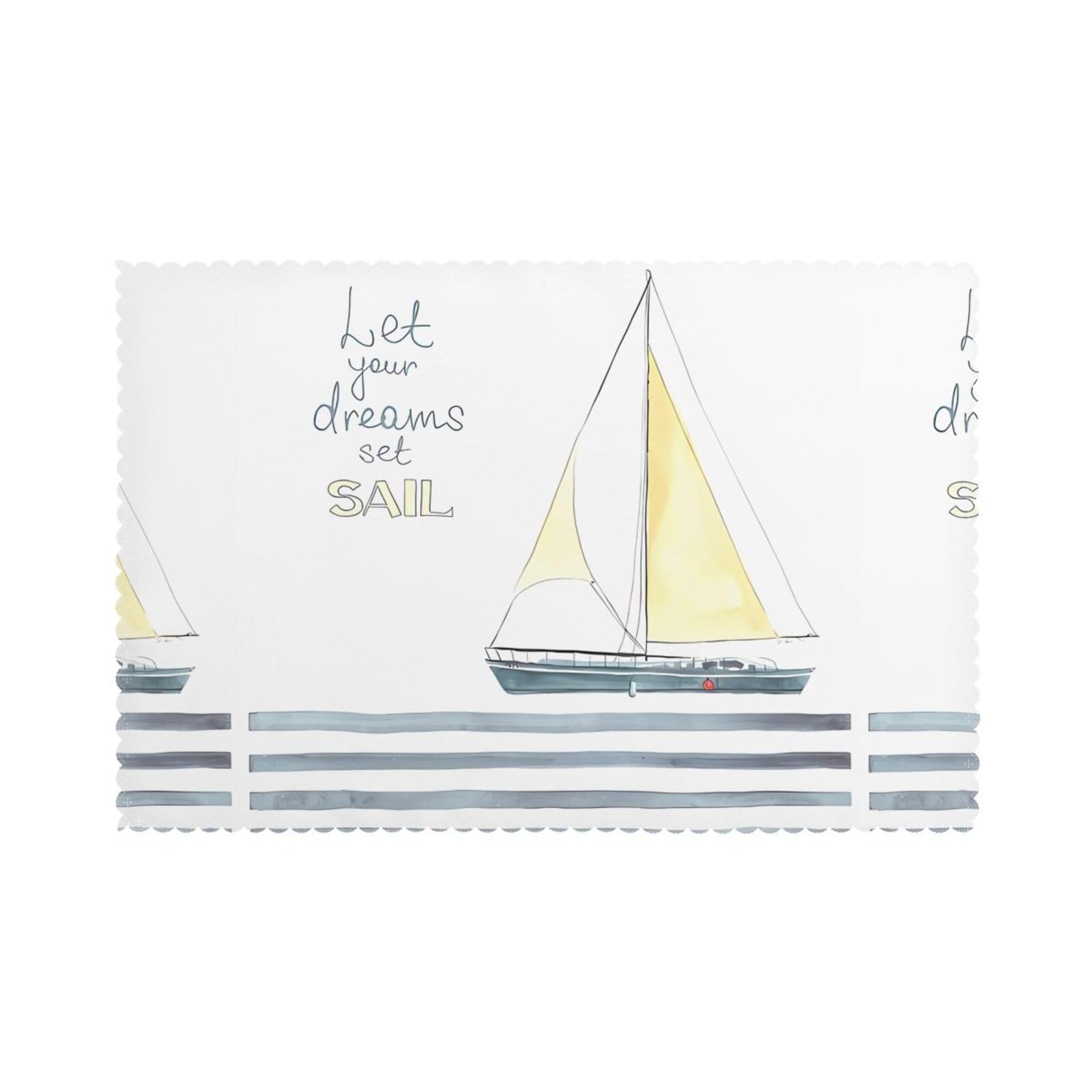 Whjshop White Words Stripes Yacht Picture Placemats For Dining Table Set Of 6 Thick And Sturdy Design For Excellent Wear Resistance, Good Wrinkle Resistance