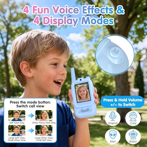 Image of Kids Walkie Talkies with Video Call & Camera, Rechargeable Video Walkie Talkies for Kids, Photo Sharing, Voice Messaging, Music, Outdoor Adventure Toys for Boys Girls Age 3-12 (Blue & Pink Pro)