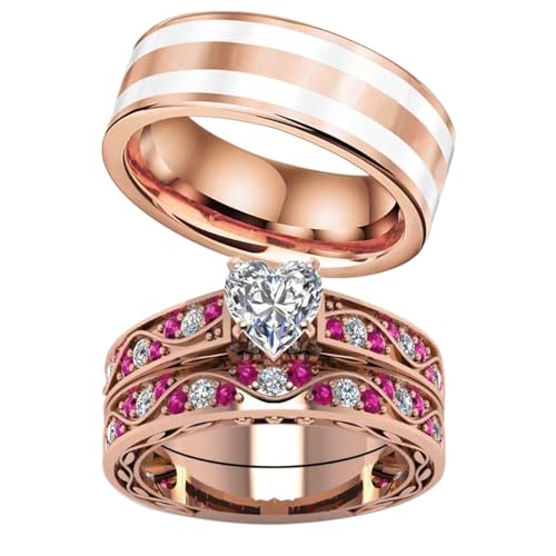 ringheart Couple Rings Matching Ring 1CT AAA CZ Rose Gold Plated Women Wedding Ring Sets for Him and Her Rings