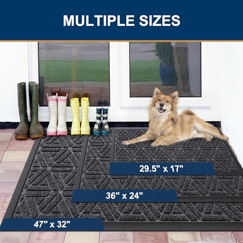 Smiry Front Door Mat Outside Entrance, Heavy Duty Natural Rubber Doormat, Trap Dirt and Moisture Easy Clean Low Profile Patio Porch Welcome Floor Mats for Entry, 59x23 Inch, Grey