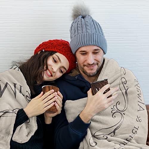 Giveena Wedding Gift Set - Couple Gift For Anniversary Wedding Engagement & Christmas Gift Mr Mrs Gift For Couple Bride And Groom Newlyweds - Stainless Steel Wine Tumbler Mug 55"X70" Fleece Blanket #TOP6