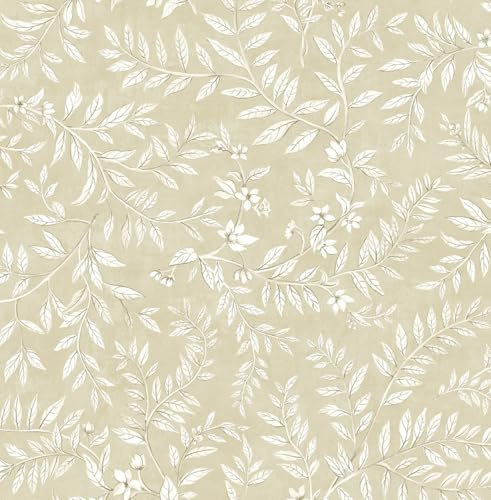 NextWall Daisy Bennett Designs Vining Leaf Trail Premium Matte Non-Woven Peel and Stick Wallpaper (Milled Oat)