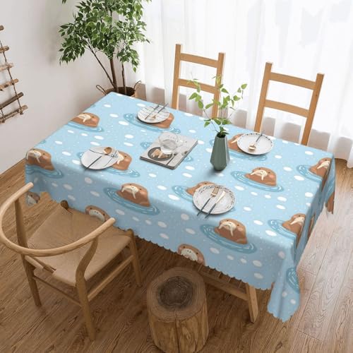 Novastar Table Cloth Rectangle 54x72 Inch - Cute Cartoon Seal Print Picnic Table Cover Protector, Wavy Trim Square Camping Waterproof Fabric Outdoor Tablecloth Rectangle for Dining Party Buffet