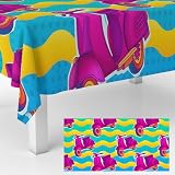 Retro Scooter Tablecloth Vintage Pop Art Table Cover Colorful Waves Pattern Tablecloths Polka Dot Theme Dining Decorative Desk Overlay Outdoor Picnic Holiday Party Supplies Kitchen Housewarming