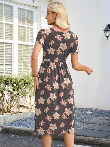 Image of Heymoments Women's Casual Short Sleeve Midi Dress Crewneck A Line Tiered Flowy Loose Travel Long Dresses with Pockets