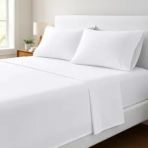 Avalon Queen Size Bed Sheet Set, 4 Piece Premium White Sheets with Deep Pockets