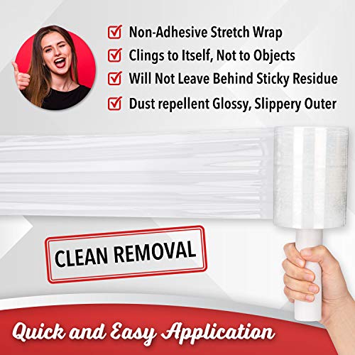 12 Pack Industrial Strength Mini Hand Stretch Wrap 5" 1000 Ft Roll 80 Gauge Thick Clear Cling Plastic Moving Supplies Durable Self-Adhering Packing Pallet Furniture Heavy Duty Shrink Film #TOP7