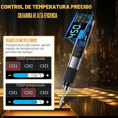 Soldador portátil de precisión HS-02A 100W con control de temperatura 6