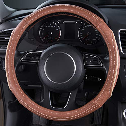 Car Pass Line Rider Universal Fit Delux Leather Steering Wheel Cover, For Suvs,Sedans,Vans,Trucks(Brown) #TOP2