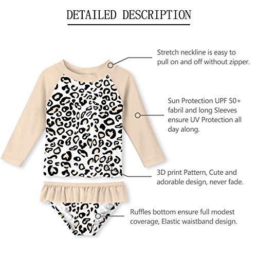 Unifaco Little Girls Yellow Swimsuit Rashguard Set Leopard Print Yellow Long Sleeve 50+ Sun Protection Size 5T / 6T #TOP4