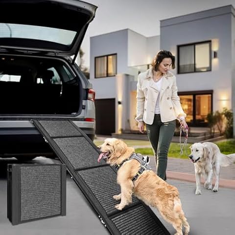 YUDEG Dog Ramp for Car, Folding Dog Ramps for Large Dogs, Dog Stairs for Trucks, Cars and SUV, Supports up to 250 lbs (63'' L x 17'' W) Cover