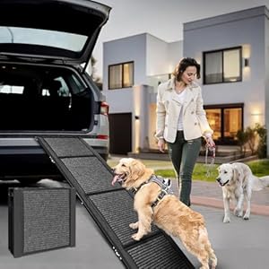 Dog Ramp for Car, Folding Dog Ramps for Large Dogs, Dog Stairs for Trucks, Cars and SUV, Supports up to 250 lbs (63'' L x 17'' W) Dog Ramp for Car Folding Dog Ramps for Large Dogs Dog Stairs for Trucks Cars and SUV Supports up to 250 lbs 63 L x 17 W