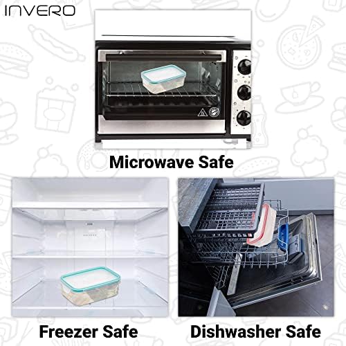 Invero Set of 6 Food Storage Clip Lock Container 450ml with Steam Vent Lids - Leakproof, Microwave, Freezer and Dishwasher Safe - Ideal for Lunches, Salads, Cakes, Dinners and more