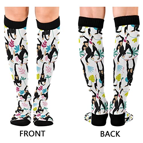 Wusikd Funny Monkey Compression Socks for Women and Men Circulation Colorful Long Socks for Athletic Running 12