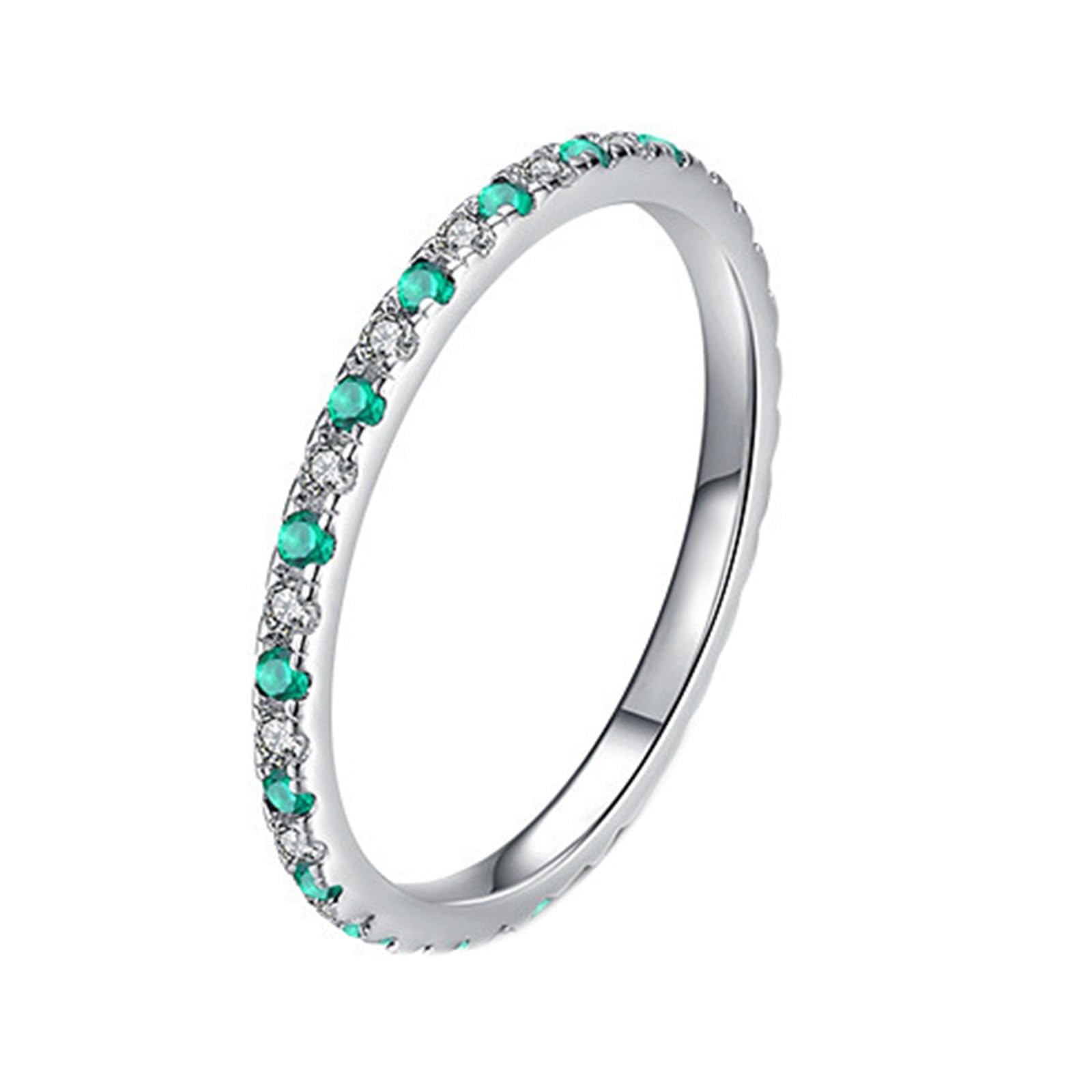 Anillos de oro blanco de 9 K/14 K, verde esmeralda, 1,63 mm, elegante, apilable, fino, para mujer