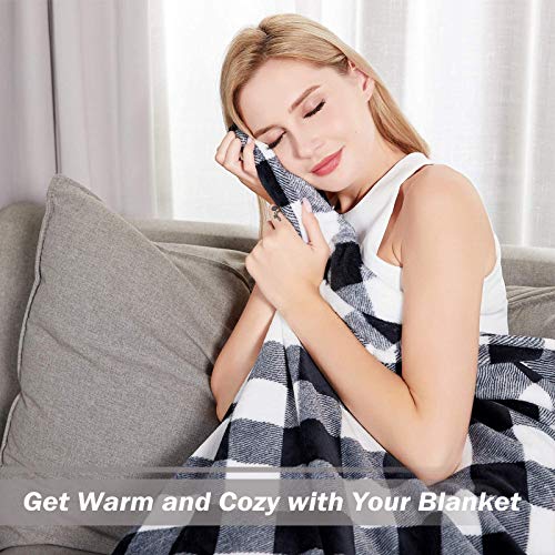 Bobor Buffalo Plaid Throw Blanket For Couch Bed, Flannel Black White Checker Plaid Pattern Christmas Decorative Throw Blanket, Super Soft Comfortable Lightweight Fuzzy Blanket (Black White, 50"X60") #TOP5