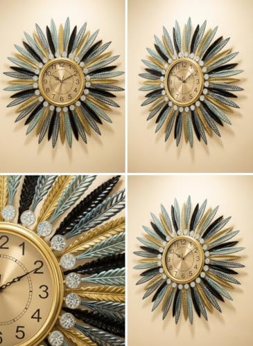 Image of RECTITUDE Large Silent Wall Clocks, Modern, Battery Operated, Non-Ticking for Bedroom Office Kitchen Home Metal Glass Decoration, Quartz Wall Watch for Indoor House, Living Room (Royal Clock)