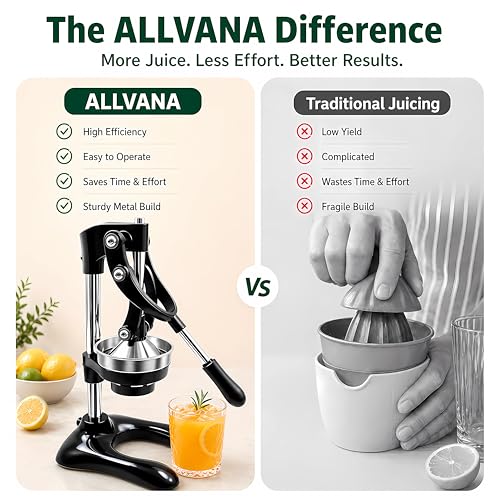 ALLVANA Professional Cast Iron Manual Citrus Juicer - Heavy Duty Hand Press for Orange, Lemon, Lime, Pomegranate - High Yield Juice Presser, Stable Countertop Design, Easy to Clean (BLACK) by ALLVANA - Image 4