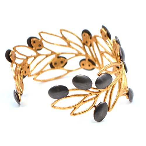 Olives & Leaves Cuff Bracelet (24K Gold-Plated With Gunmetal) By Mercedes Shaffer #TOP2