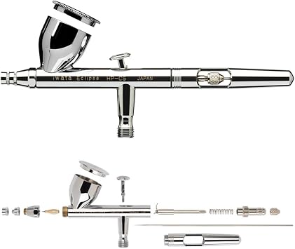 Iwata Eclipse HP-CS Airbrush Value Set Dual Action Gravity Feed Airbrush with Hose, Cleaner, Paint & Guide E3 Nozzle, 0.24 oz Cup Professional Kit for Artist Projects, Models, Custom Painting