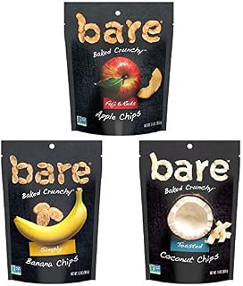 Bare Baked Crunchy Apple Chips, Banana Chips, and Coconut Chips, Variety Pack, Gluten