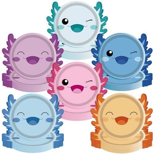 Funhax 48 Pcs Cartoon Axolotl Birthday Party Supplies Axolotl Paper Plates Reptile Animals Disposable Dessert Plates Tableware Set for Kids Boys Girls Baby Shower