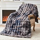 Design à bulles EMME Couverture en fausse fourrure teintée par nœuds gris foncé – Couverture confortable à motif lapin à grosses bulles pour canapé, petite couverture moelleuse et confortable, couverture en peluche