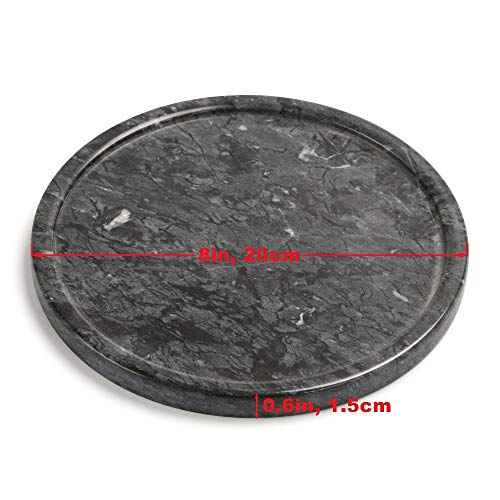 8 Inch Natural Marble Stone Decorative Tray Round Plates Jewelry Ring Bracelets Dish Holder For Counter, Vanity, Dresser, Nightstand Or Desk, Circular (Medium, Diameter 8", Black) #TOP3