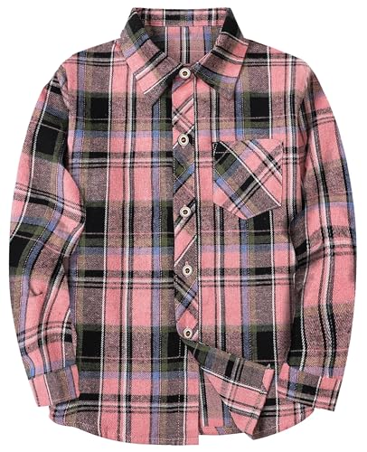 Image of SELINK Girls Long Sleeve Flannel Buffalo Plaid Button Down Shirt