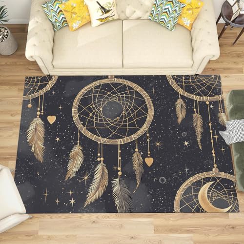 Tapis attrape-rêves lavable en machine de style ethnique rétro or noir
