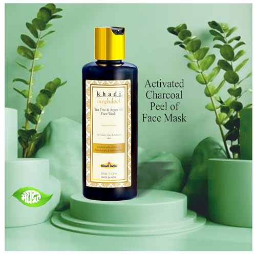 Image of Khadi Meghdoot Tea Tree and Argan Oil Face Wash for Clean Clear and Radiant Skin Gentle Herbal Cleanser for Acne Control Oil Balance and Glowing Skin for Men and Women 210ml (Pack of 1)