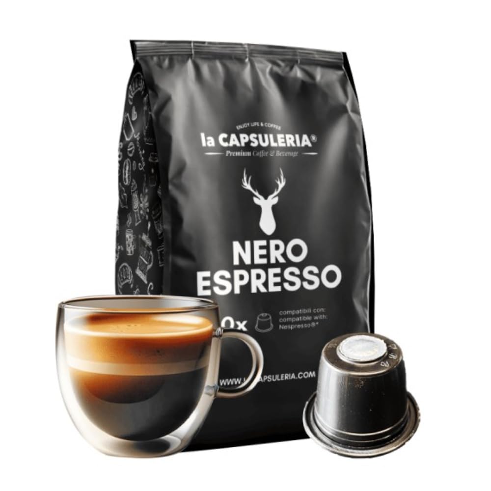 Kaffee NERO, stark (100 Kaffeekapseln) kompatibel mit Nespresso, 10er Pack, 10x10 Kapseln, kräftiges Aroma, dichte Crema, ideal für alle Liebhaber eines intensiven Espressos, La Capsuleria